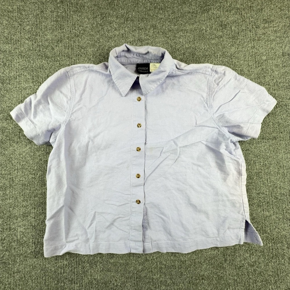 Amanda Collection Shirt Womens Small Purple Linen Cotton Button Front Top